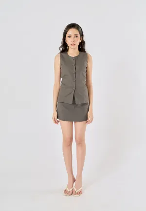 Vanaia Black Charcoal Elastic Back Waist Side Zipper Mini Skirt