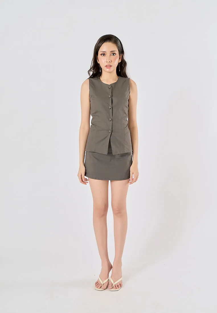Vanaia Black Charcoal Elastic Back Waist Side Zipper Mini Skirt