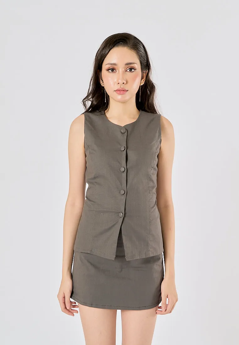 Vanaia Black Charcoal Elastic Back Waist Side Zipper Mini Skirt