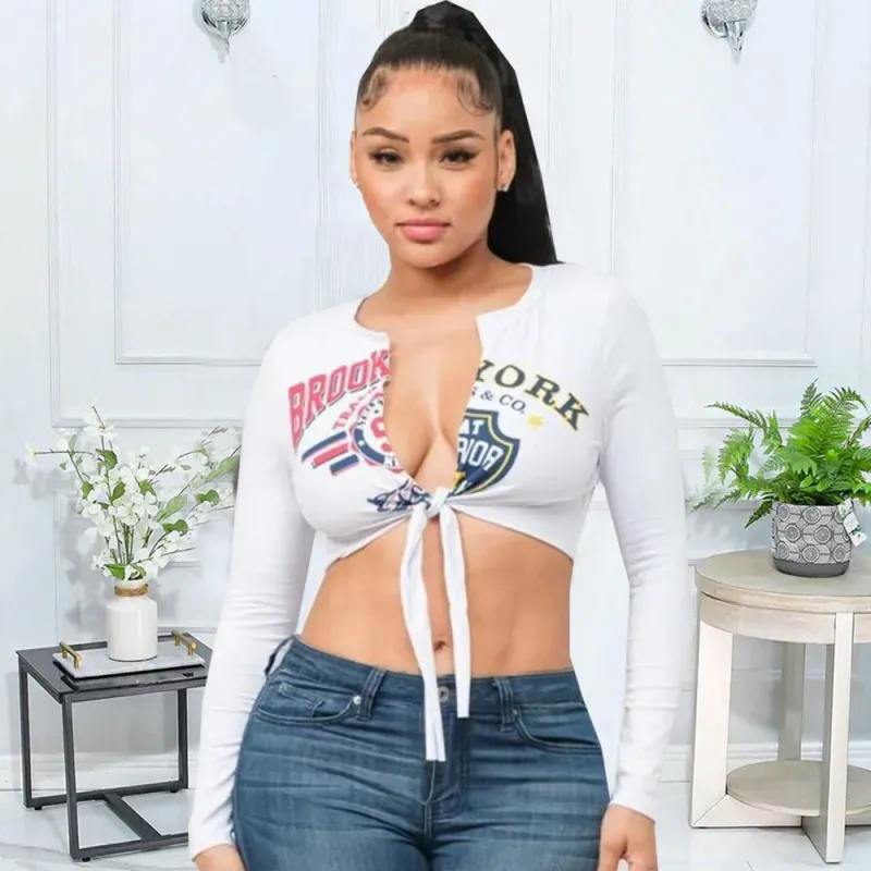 Varsity Vibes Tie-Front Crop Top