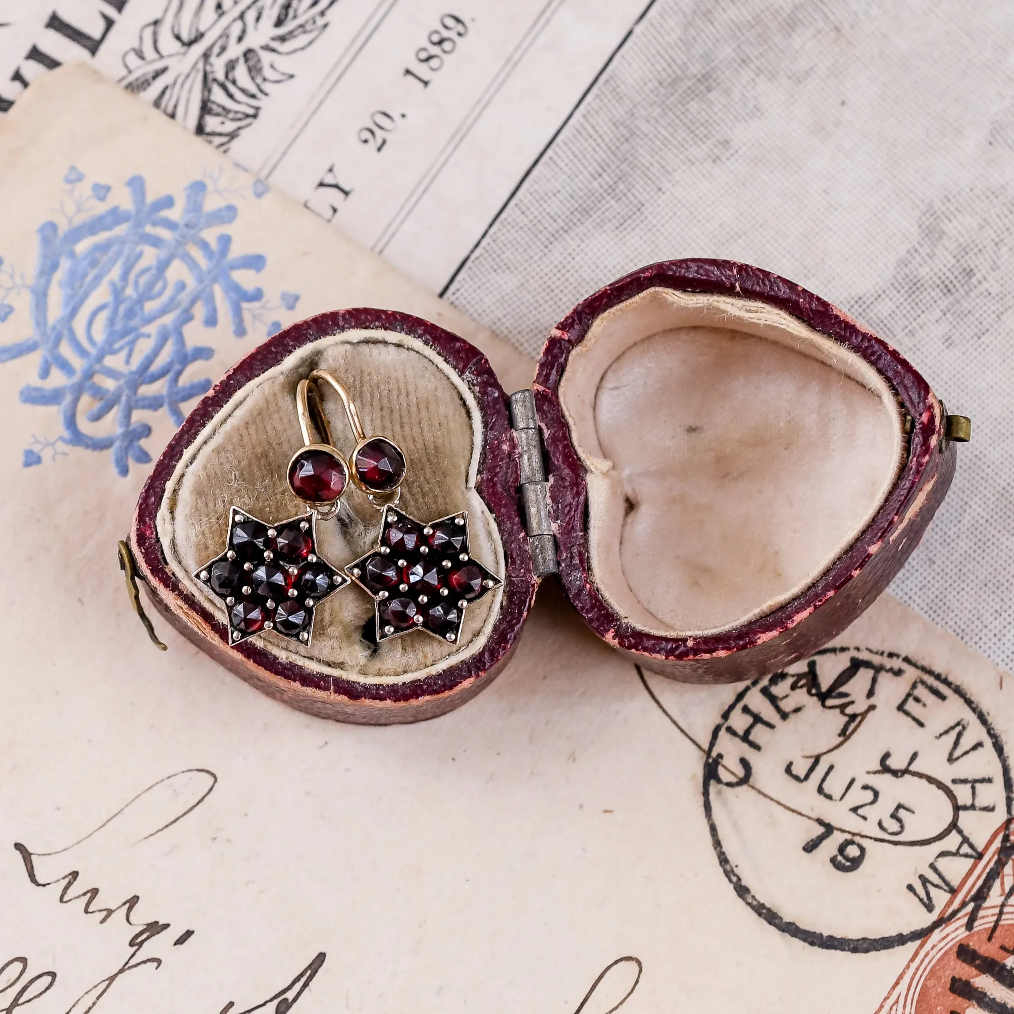 Victorian Bohemian Garnet Star Earrings