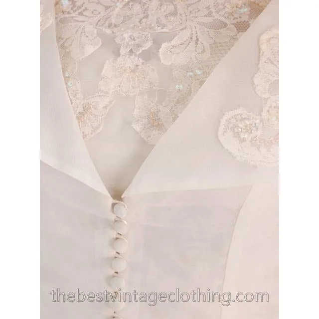 Vintage 1950s Ivory Nylon Wedding Gown Embellished w Jacket 32-24-Free