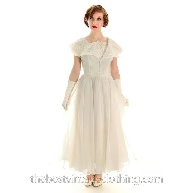 Vintage 1950s Ivory Nylon Wedding Gown Embellished w Jacket 32-24-Free