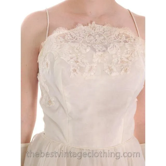 Vintage 1950s Ivory Nylon Wedding Gown Embellished w Jacket 32-24-Free