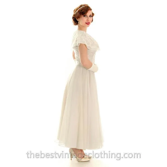 Vintage 1950s Ivory Nylon Wedding Gown Embellished w Jacket 32-24-Free