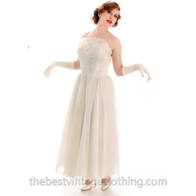 Vintage 1950s Ivory Nylon Wedding Gown Embellished w Jacket 32-24-Free