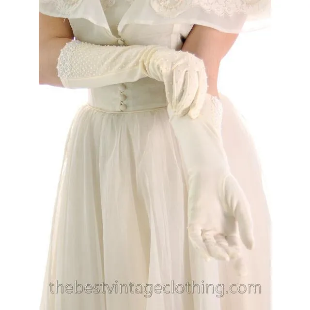 Vintage 1950s Ivory Nylon Wedding Gown Embellished w Jacket 32-24-Free