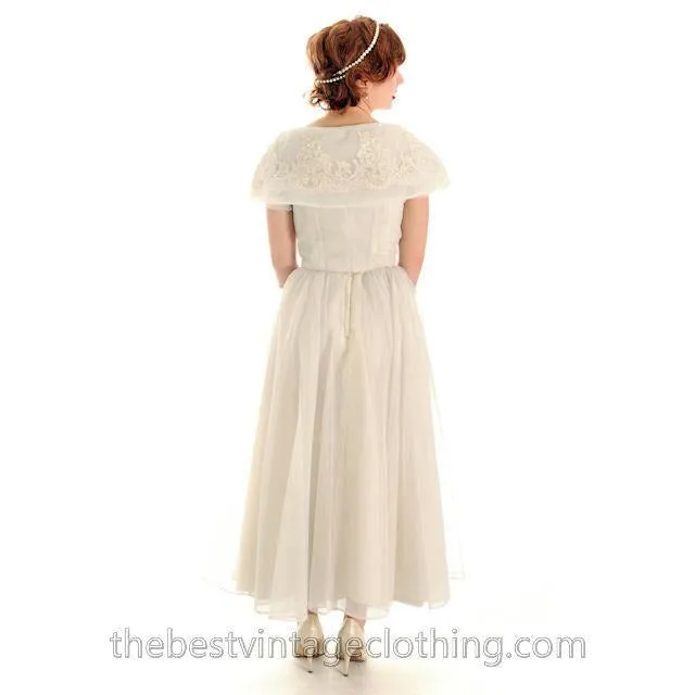 Vintage 1950s Ivory Nylon Wedding Gown Embellished w Jacket 32-24-Free