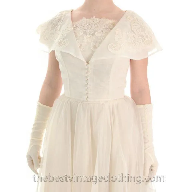 Vintage 1950s Ivory Nylon Wedding Gown Embellished w Jacket 32-24-Free