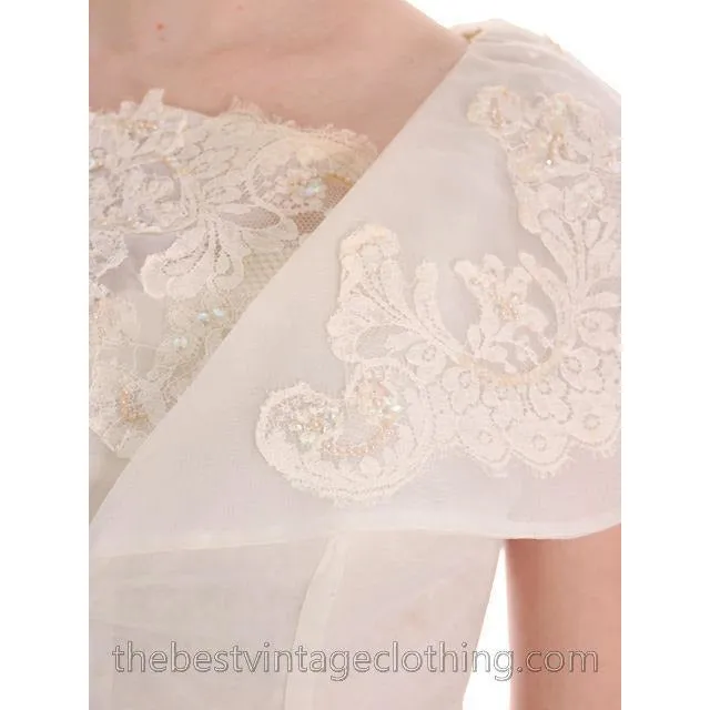 Vintage 1950s Ivory Nylon Wedding Gown Embellished w Jacket 32-24-Free