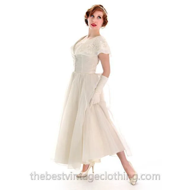 Vintage 1950s Ivory Nylon Wedding Gown Embellished w Jacket 32-24-Free