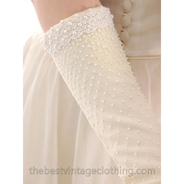 Vintage 1950s Ivory Nylon Wedding Gown Embellished w Jacket 32-24-Free