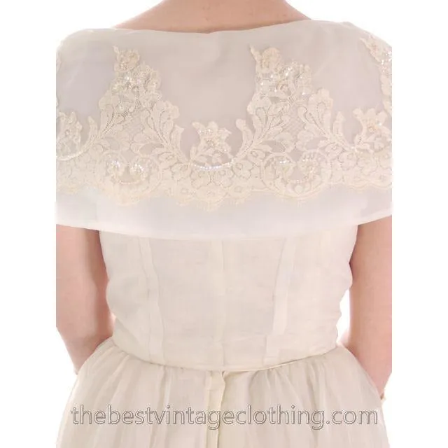 Vintage 1950s Ivory Nylon Wedding Gown Embellished w Jacket 32-24-Free