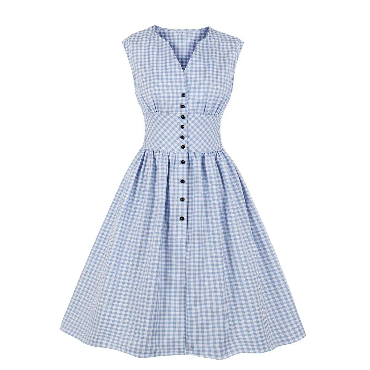 Vintage Button Floral Print High Waist Dresses