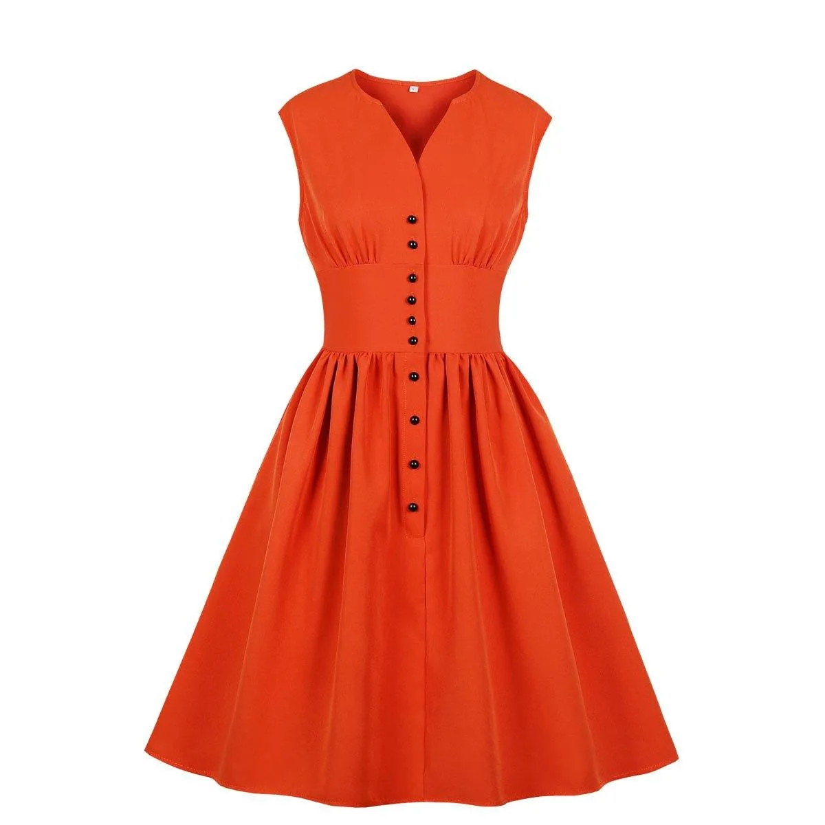 Vintage Button Floral Print High Waist Dresses