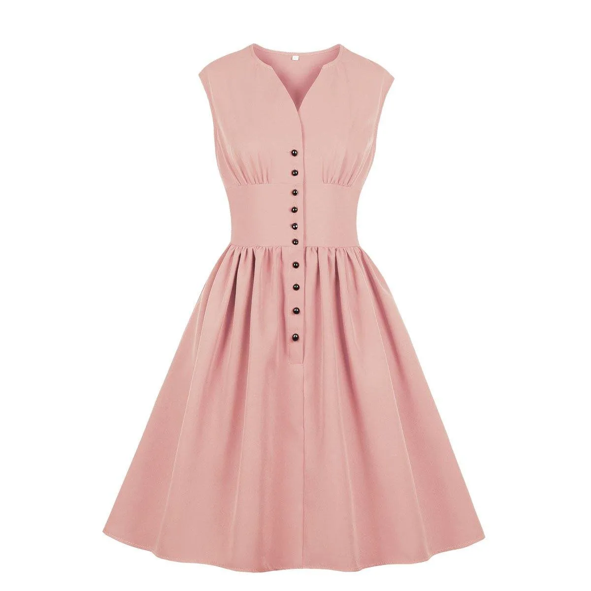 Vintage Button Floral Print High Waist Dresses