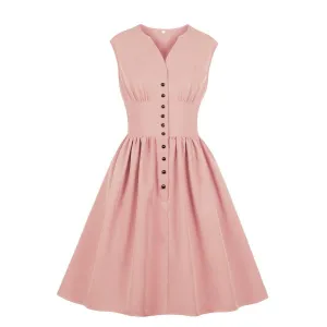 Vintage Button Floral Print High Waist Dresses