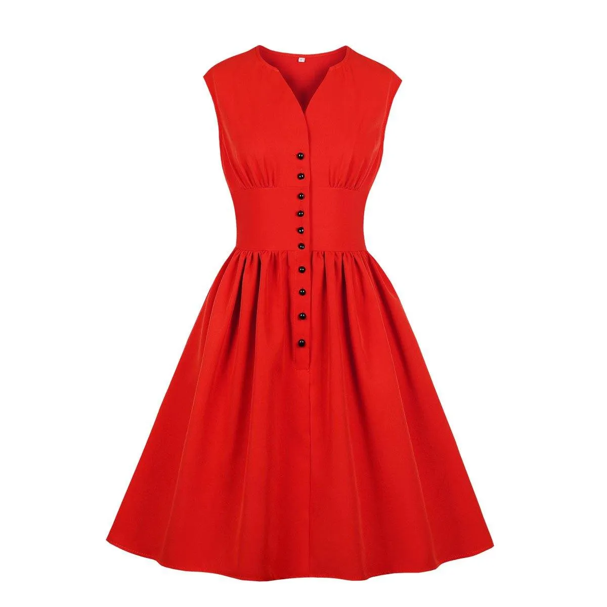 Vintage Button Floral Print High Waist Dresses