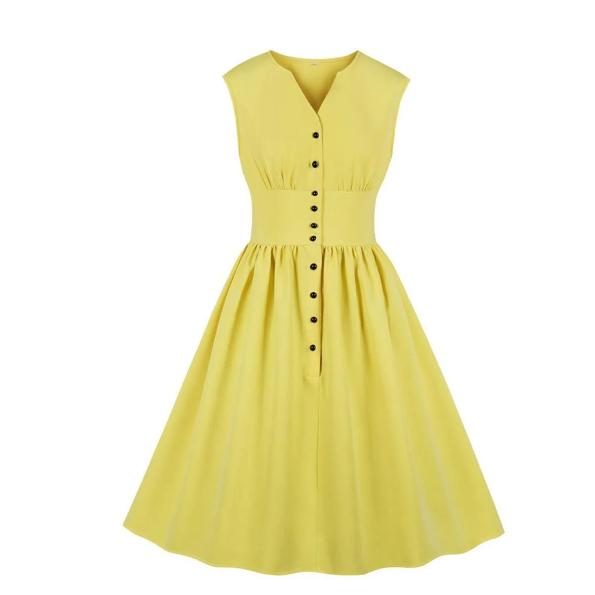 Vintage Button Floral Print High Waist Dresses