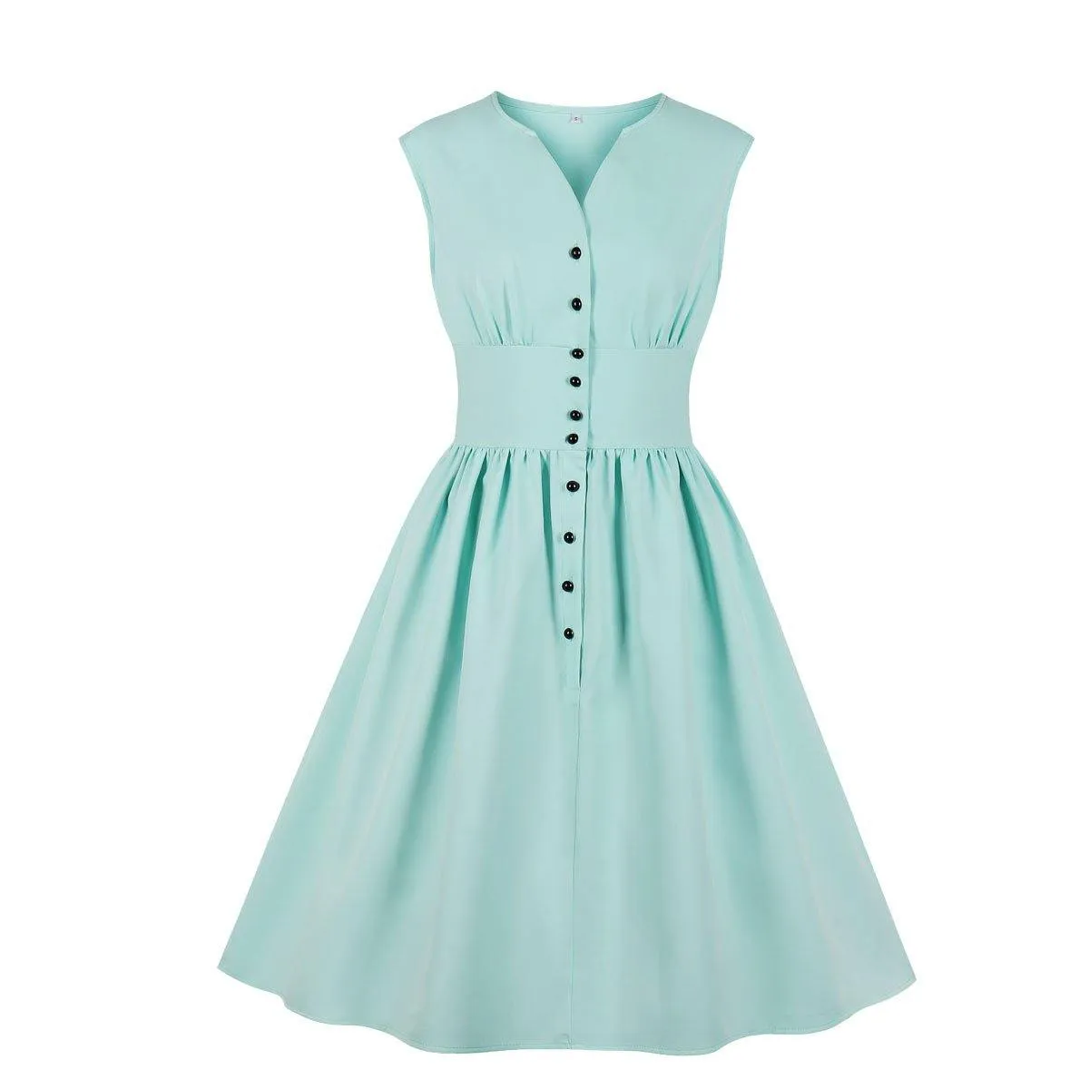 Vintage Button Floral Print High Waist Dresses