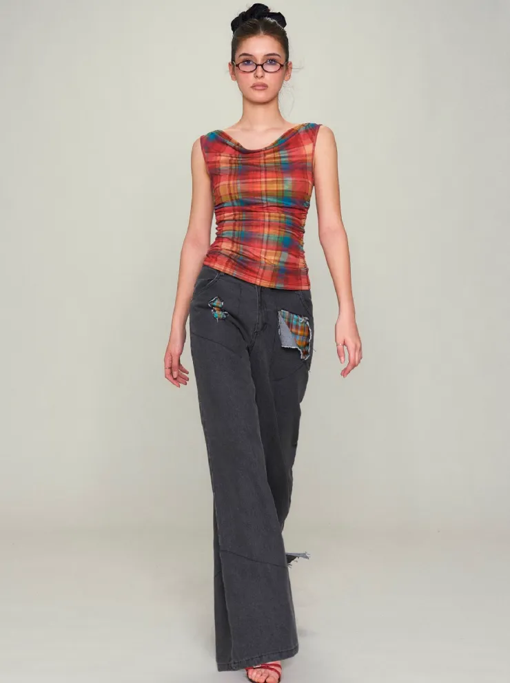 Vintage Check Wide-Leg Denim