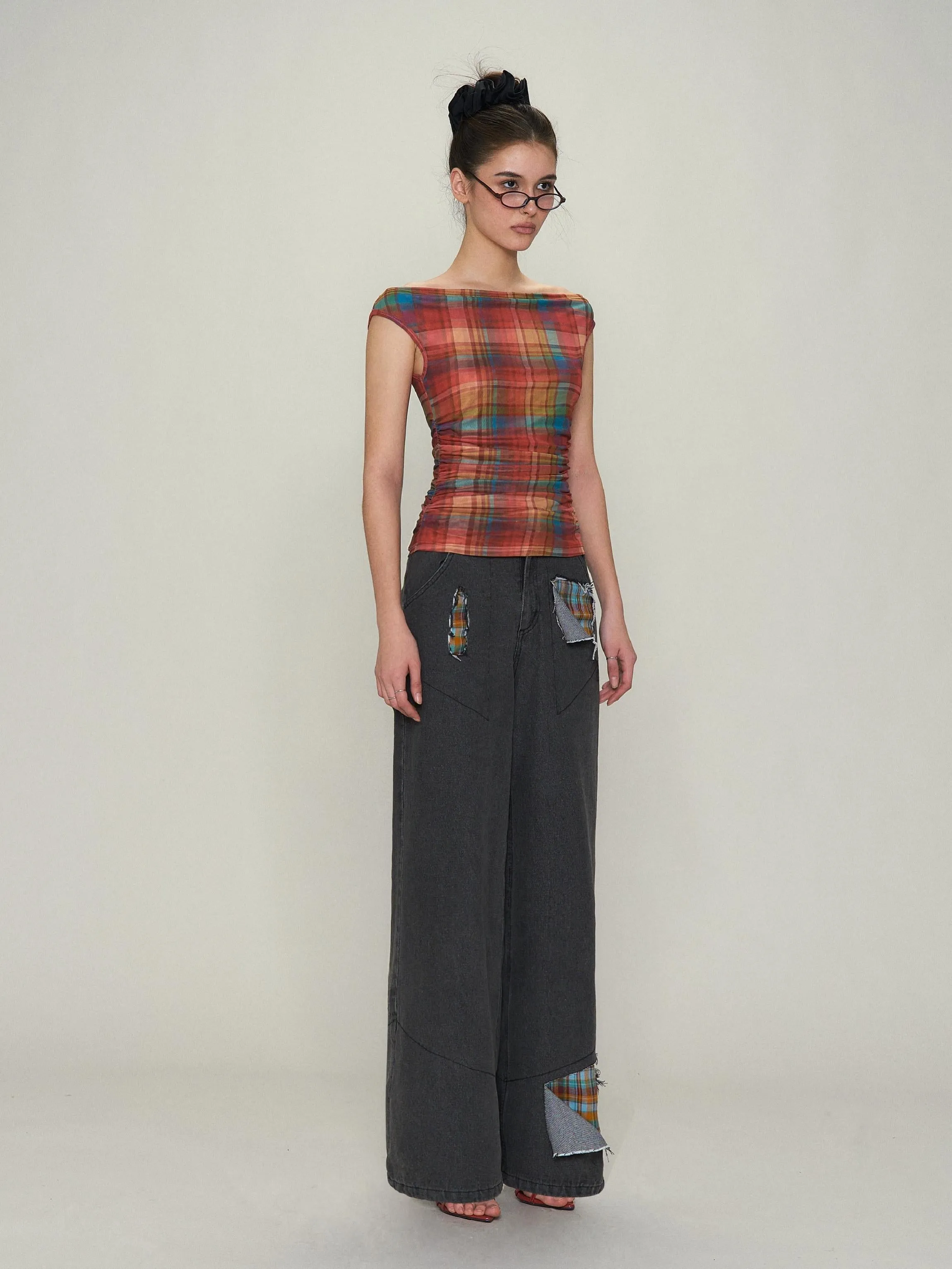Vintage Check Wide-Leg Denim