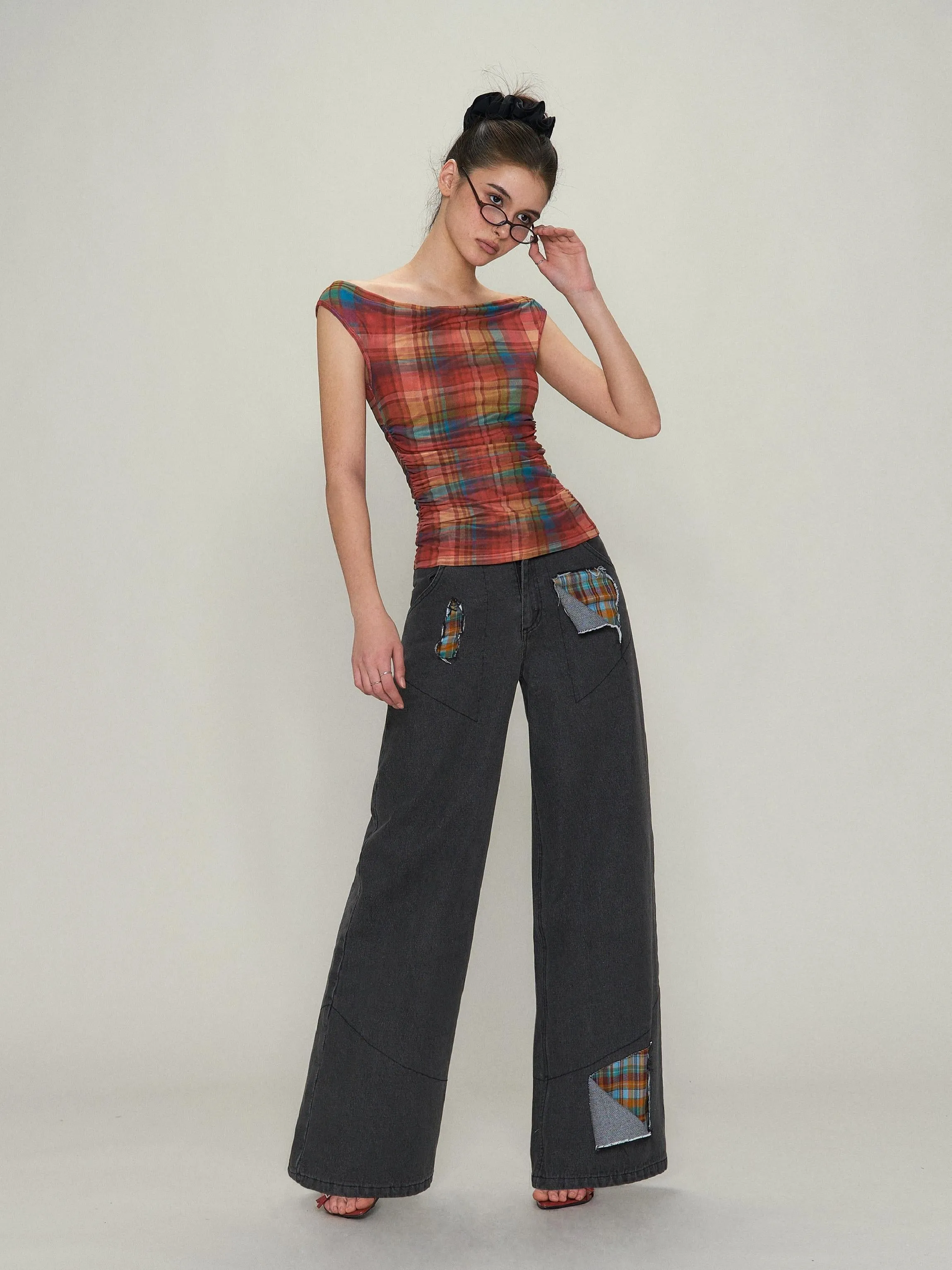 Vintage Check Wide-Leg Denim