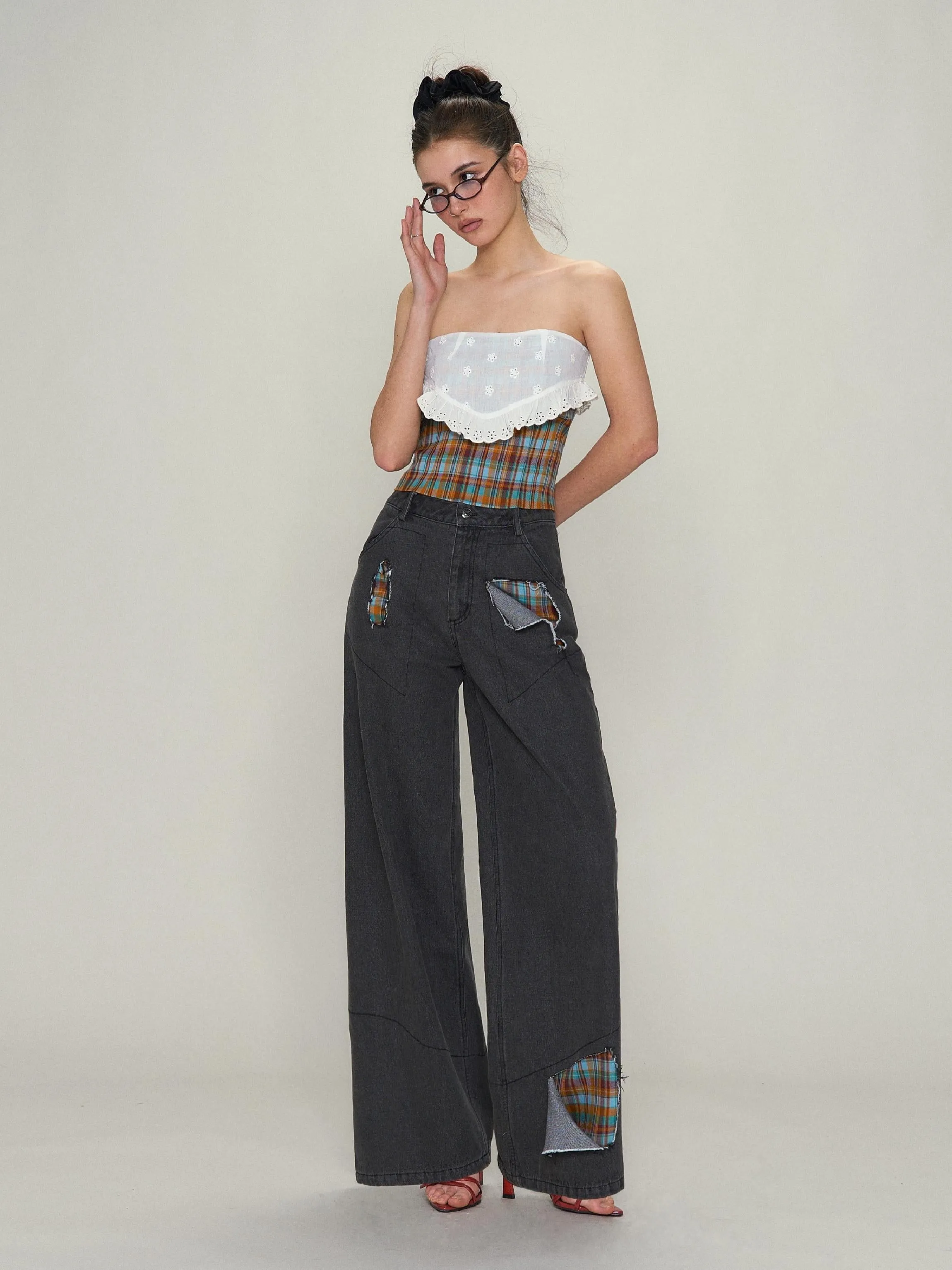 Vintage Check Wide-Leg Denim