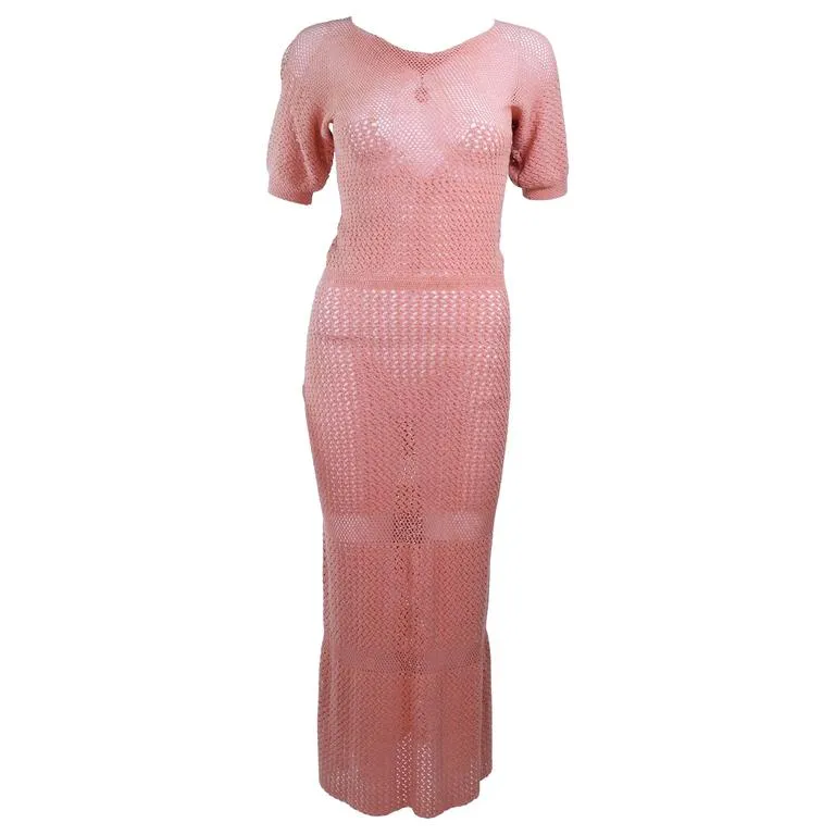 VINTAGE Circa 1940s Terracotta Crochet Knit Dress Size 2-4