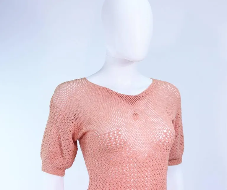 VINTAGE Circa 1940s Terracotta Crochet Knit Dress Size 2-4