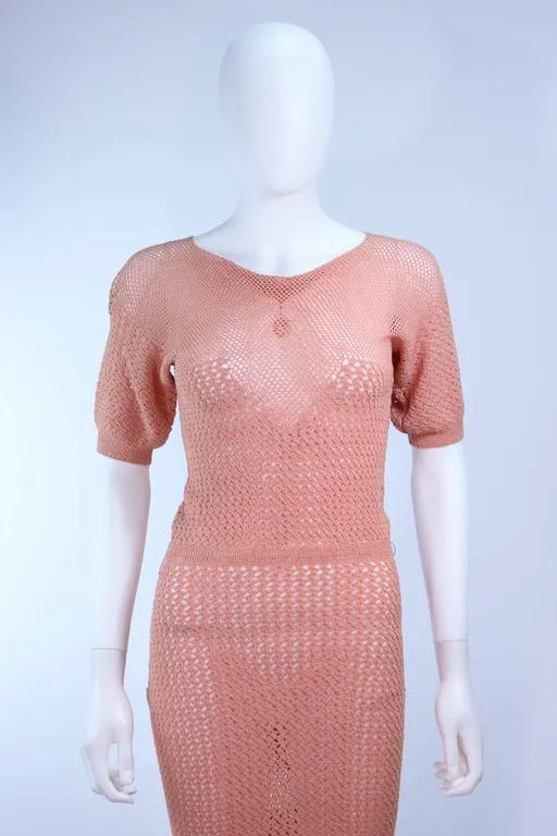 VINTAGE Circa 1940s Terracotta Crochet Knit Dress Size 2-4