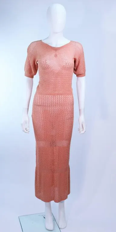 VINTAGE Circa 1940s Terracotta Crochet Knit Dress Size 2-4