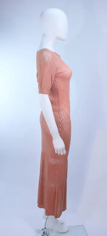 VINTAGE Circa 1940s Terracotta Crochet Knit Dress Size 2-4