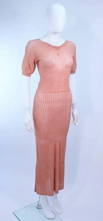 VINTAGE Circa 1940s Terracotta Crochet Knit Dress Size 2-4