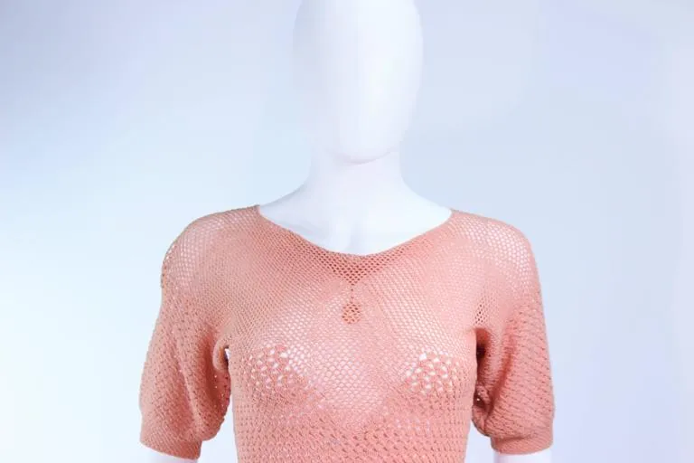 VINTAGE Circa 1940s Terracotta Crochet Knit Dress Size 2-4