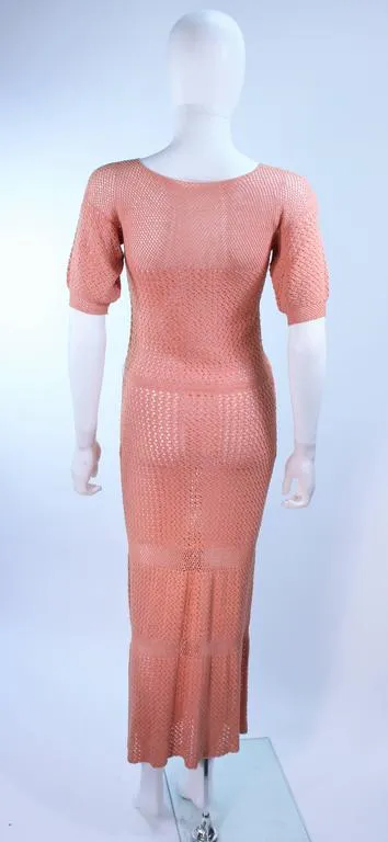 VINTAGE Circa 1940s Terracotta Crochet Knit Dress Size 2-4