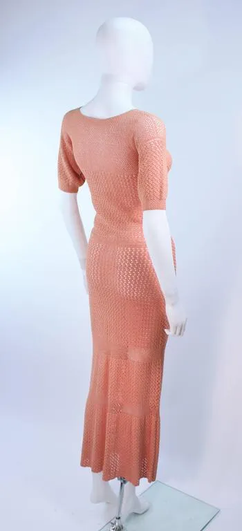 VINTAGE Circa 1940s Terracotta Crochet Knit Dress Size 2-4