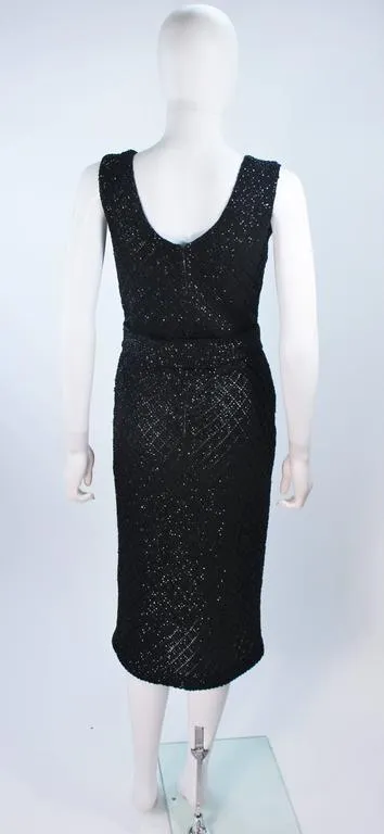 VINTAGE Circa 1960s Black Wool Cocktail Dress Size 6