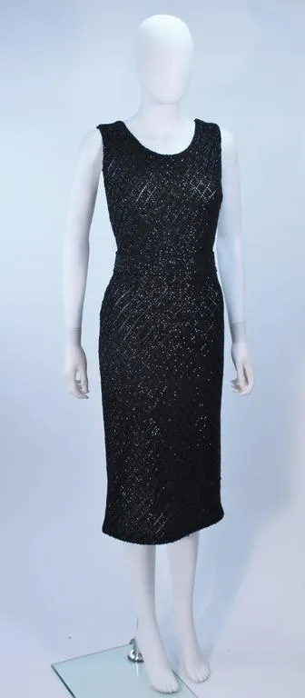 VINTAGE Circa 1960s Black Wool Cocktail Dress Size 6