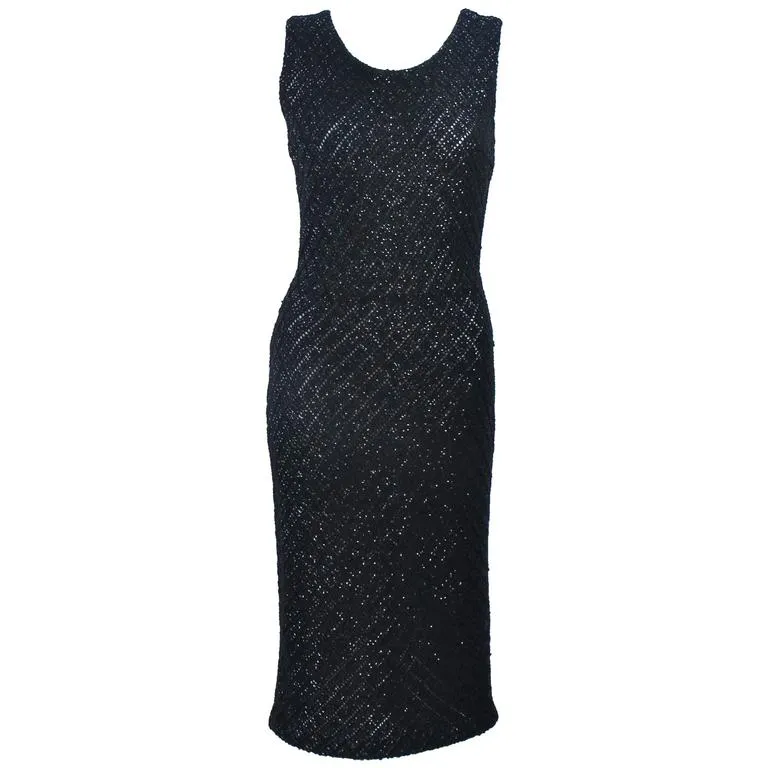 VINTAGE Circa 1960s Black Wool Cocktail Dress Size 6