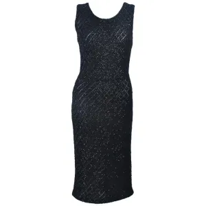VINTAGE Circa 1960s Black Wool Cocktail Dress Size 6