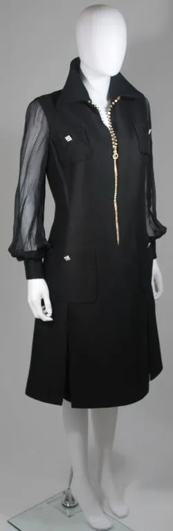 VINTAGE Circa 1970s Black Silk Dress, Rhinestones Size 8-10
