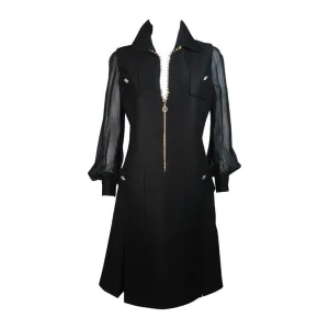 VINTAGE Circa 1970s Black Silk Dress, Rhinestones Size 8-10