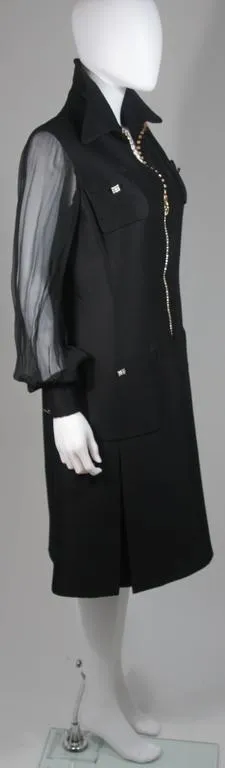 VINTAGE Circa 1970s Black Silk Dress, Rhinestones Size 8-10