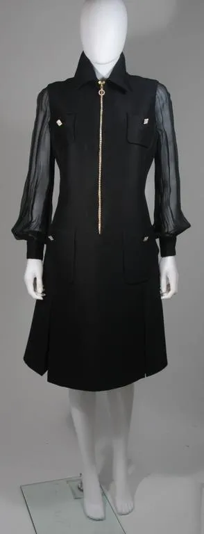 VINTAGE Circa 1970s Black Silk Dress, Rhinestones Size 8-10