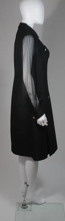 VINTAGE Circa 1970s Black Silk Dress, Rhinestones Size 8-10