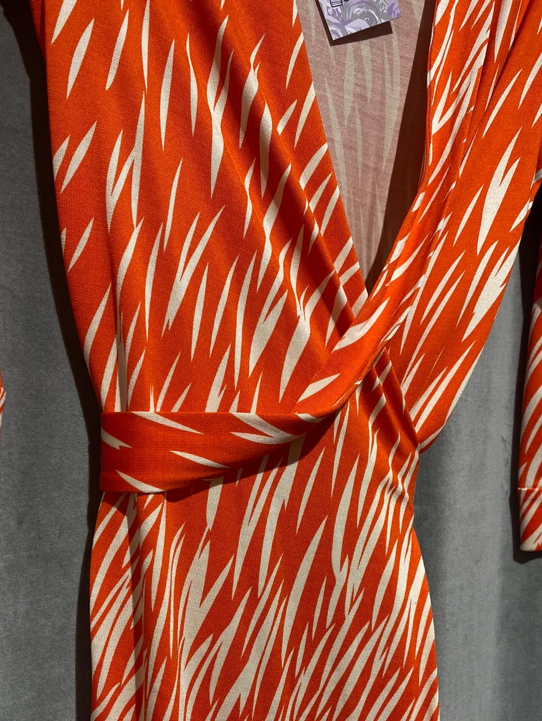 Vintage: Diane Von Furstenberg Orange and White Print Wrap Dress