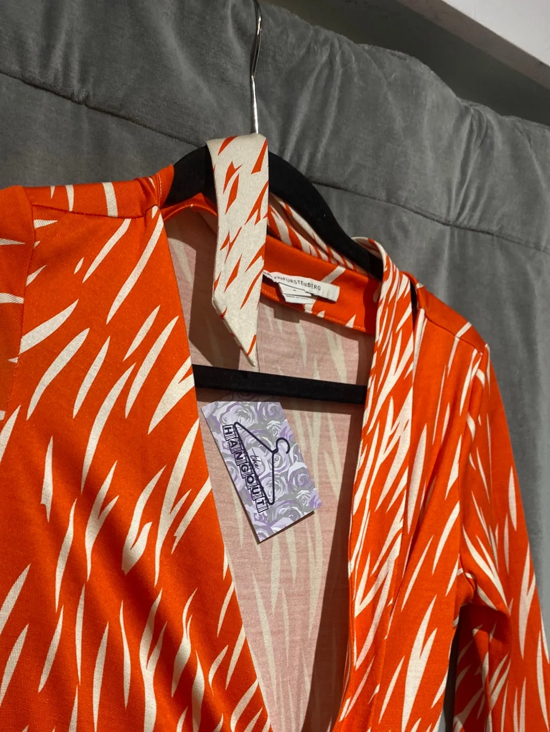 Vintage: Diane Von Furstenberg Orange and White Print Wrap Dress