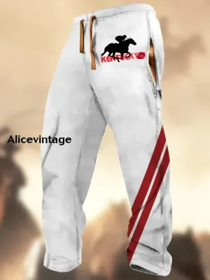 Vintage Dreby Horse Retro Print Texture Logo Striped Casual Sweatpants