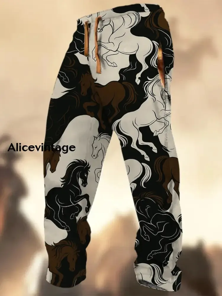 Vintage Dreby Horse Retro Print Texture Logo Striped Casual Sweatpants